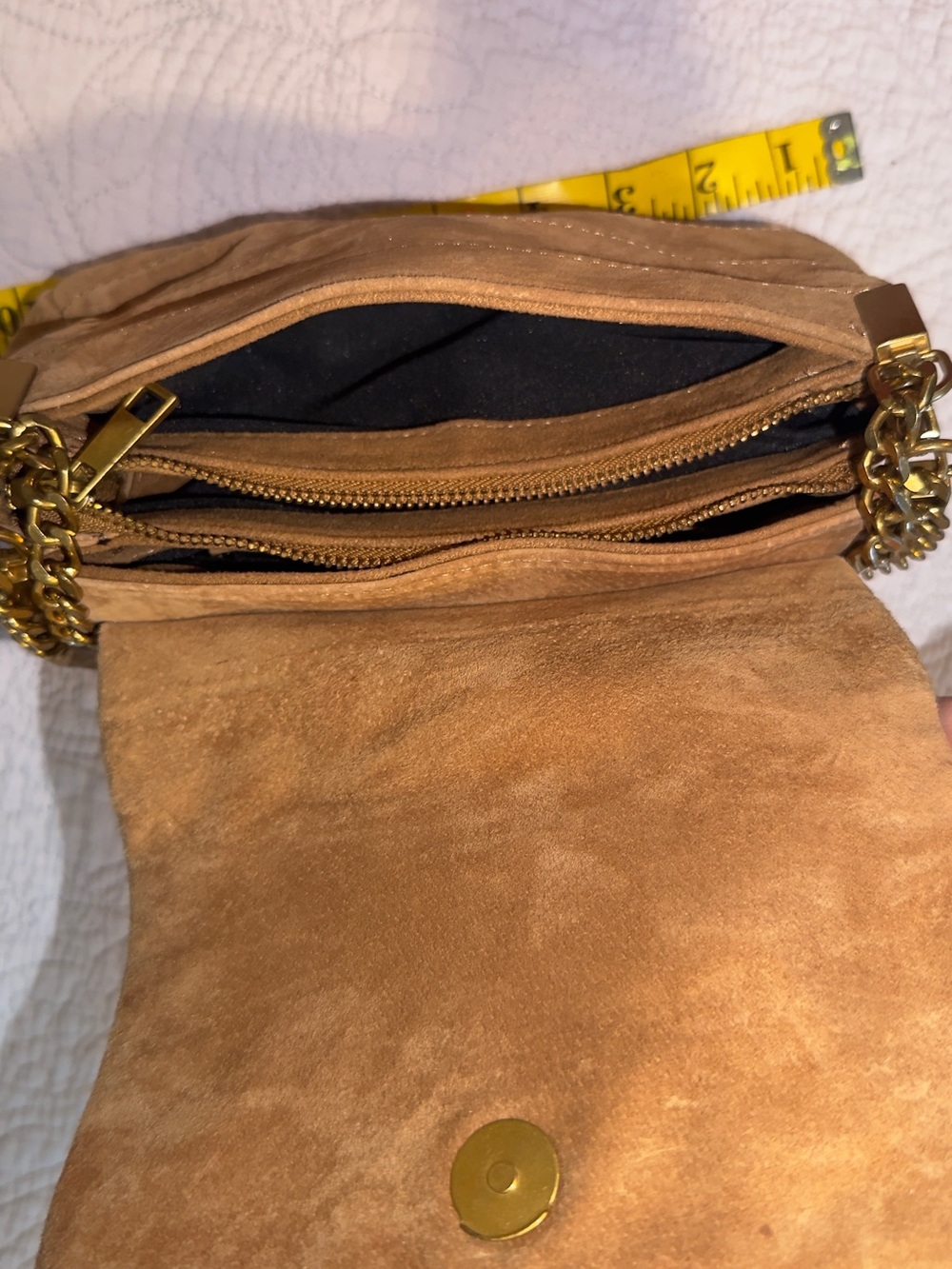 Zara Tan Suede Shoulder Bag with Gold Chain - Picture 2 of 3